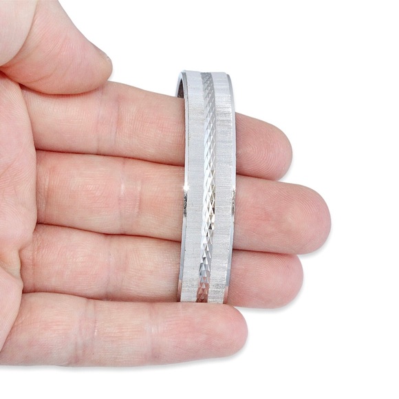 Vintage Crown Trifari Bangle Bracelet Wide Textured Silver Tone Geometric 1960s - Picture 2 of 4